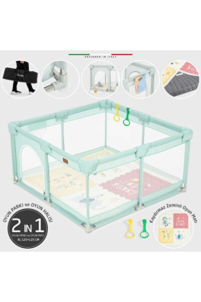 Elele Parma 2in1 Oyun Parkı Oyun Alanı ve Oyun Matı Halısı 125x125 cm Mint