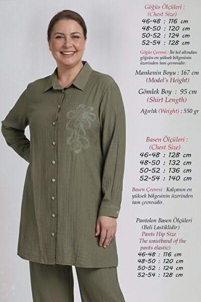Elvin Plus Size Summer Loose Fit Mother's Two-Piece Set with Stone Detail - L...