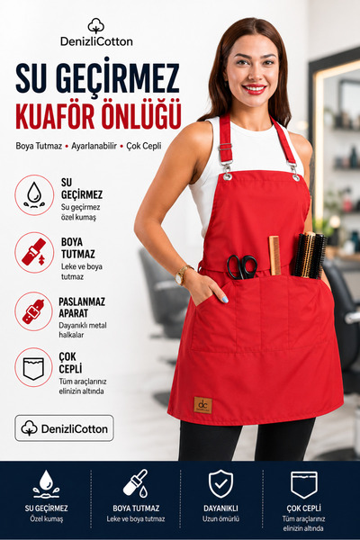 velvettowels Askılı, Boya Tutmaz, Sıvı Geçirmez, Halka Aparatlı, 4 Cepli Kuaf...