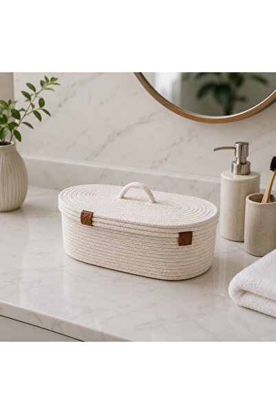 Efuliz Home Jüt Hasır Oval Kapaklı Sepet Organizer Düzenleyici Dekoratif Sepe...