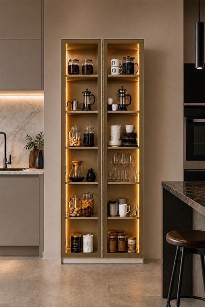 Avmpark Dolce 2 Kapaklı Erzak Dolabı Led Işıklı Kiler Dolabı Temperli Camlı Ç...