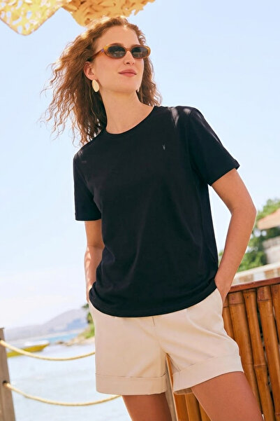 COMBİNE MİCHAİL Women's Short Sleeve Cotton Black T-Shirt