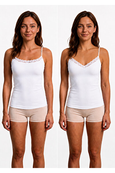 westicgiyim Women's Double-Sided Lace Rope Strap Undershirt 95% Bamboo 5% Ela...