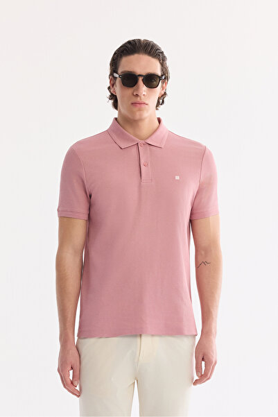 Avva Men's Dusty Rose Non-Curling Polo Collar 100% Cotton Basic Regular Fit T...