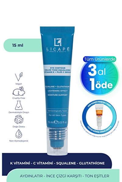Licape Morluk ve İnce Çizgi Karşıtı, Aydınlatıcı Vitamin K + C Göz Altı Serum...