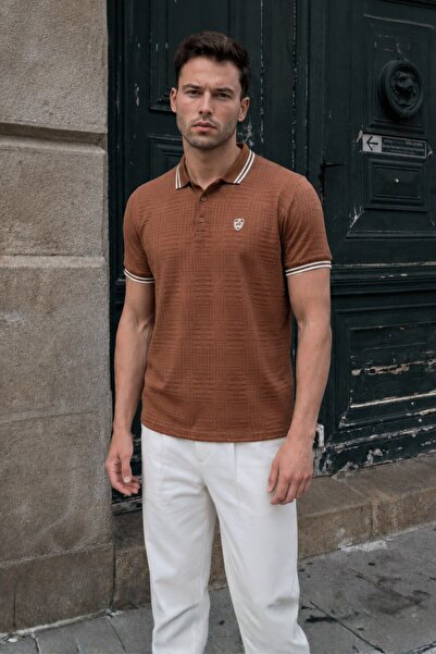 Madmext Brown Basic Regular Fit Men's Polo Collar T-Shirt 6100