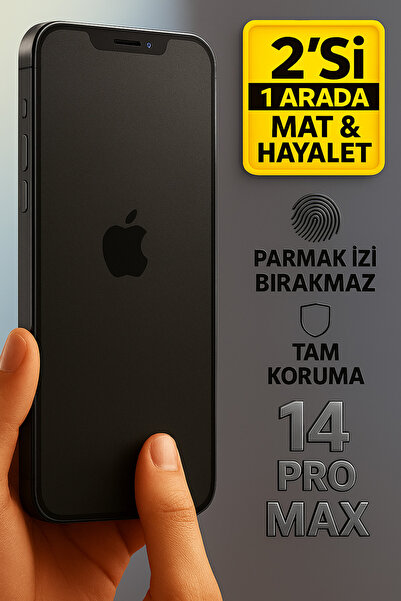 AyzTechCases iPhone 14 Pro Max MAT+ GİZLİLİK (HAYALET) 2’si 1 Arada Tam Kapla...