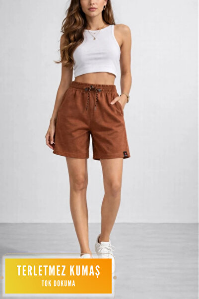 VELİZADE Women's Brown High Waist Elastic Waist Pocketed Comfortable Fit Lycr...