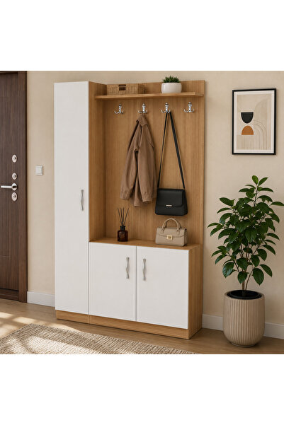 Decorotika NATUREL PORTMANTO TEAK BEYAZ