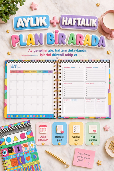OGTWO 12-Month Non-Periodic Planner Agenda 17X24 cm |   Undated Monthly and Weekly Planning |   School Motivation Sheet with Habits and Goal Tracking |   4 Sheets of Stickers as a Gift |   Undated Planner Agenda - 204 Pages