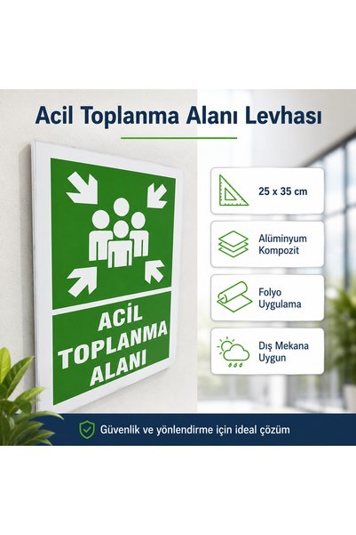 HiperAD Reklam Emergency Assembly Area Sign Metal Composite Material |   Green and White Warning Sign