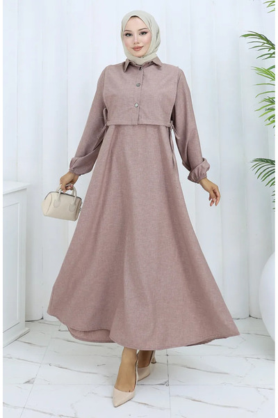 sefamerve Costum din două piese, rochie tip vestă de in, 2141-11, culoare caf...