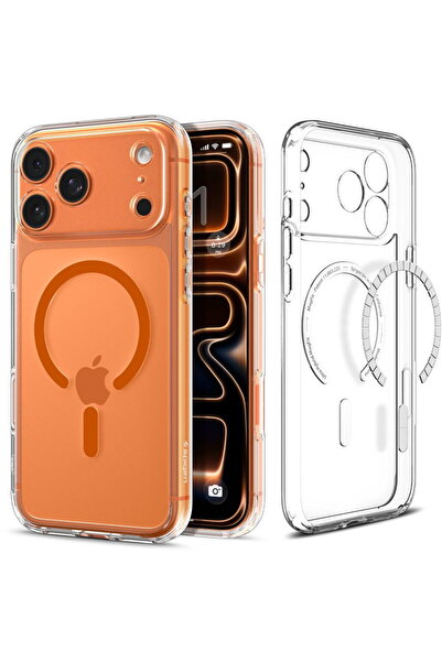 Spigen Калъф за iPhone 17 Pro Max - Ултра хибриден MagSafe - Прозрачен / Оранжев