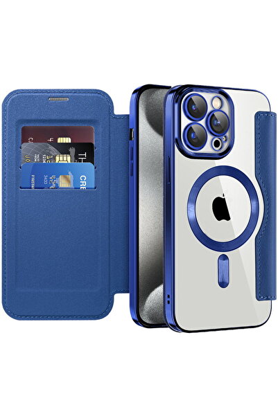 Techsuit Калъф за iPhone 15 Pro - SmartMag Book Case - Син