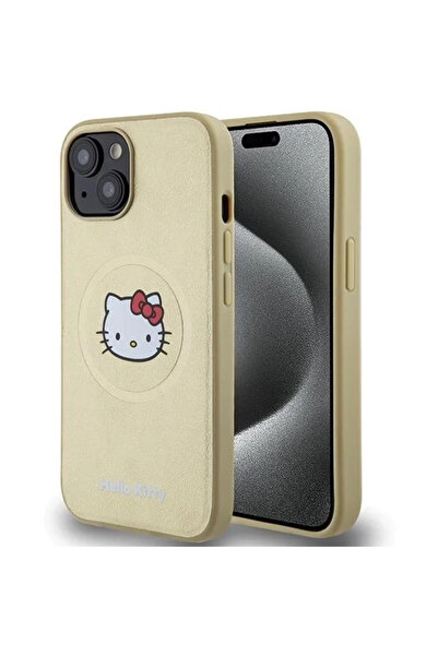 Hello Kitty piele Husă MagSafe cu cap de pisicuță pentru iPhone 14 - auriu