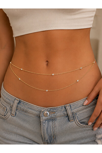 coco shopier 316L Steel Zircon Stone Drop Model Gold Color Belly Waist Chain