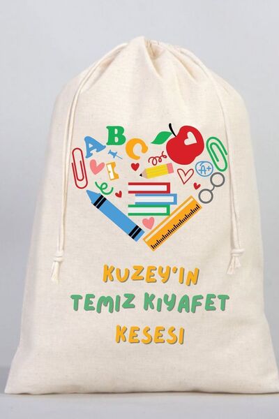 Puppetzzz Okul Desenli Kişiselleştirilebilir Organik Ham Bez Pamuklu Temiz Kı...