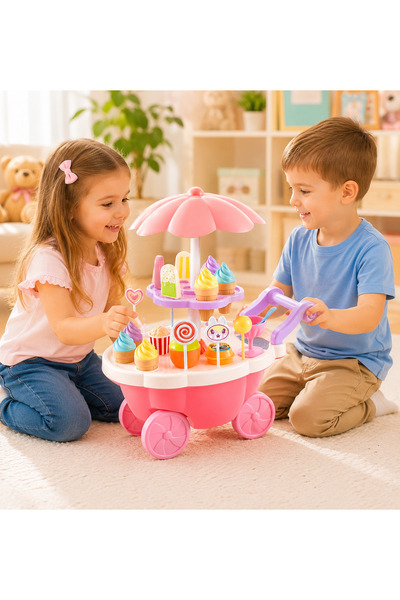Salamandra Kids Mini Carucior cu dulciuri, 30 piese, lumini, sunete