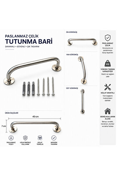 A NEW START Yaşlı ve Bedensel Engelli Tutunma Barı Küvet Wc Duş Tutamak (40-CM)