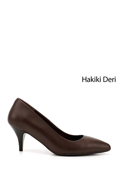 Women's Brown Pointed Nose Slim Heels Genuine Leather Stiletto