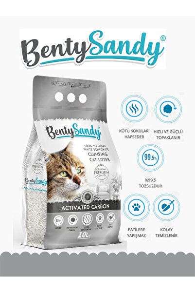BentySandy Aktif Karbonlu Topaklanan Ince Taneli Kedi Kumu 10 Lt