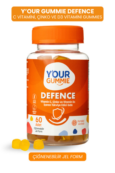 Y'our Gummie Defence Gummies 4-6 Yaş İçin 60 Adet Portakal Aromalı C Vitamini...