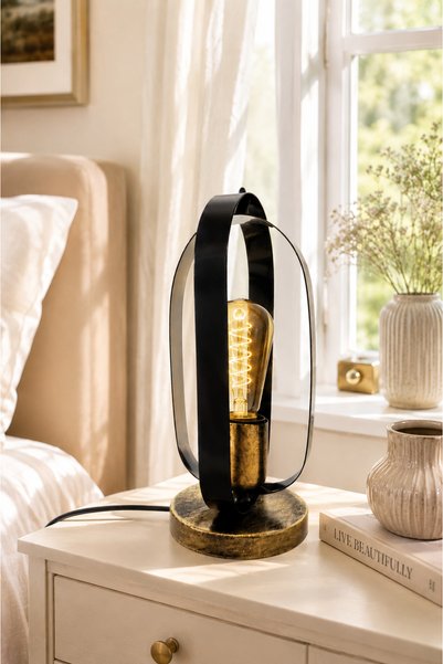 VENON Süper Simge Gece Lambası Hadley Masa Lambası Camı Metal Siyah Sarı Patine Avize Salon Yatak Odası Çalışma Masa