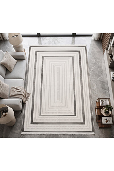 Merinos Vista Beyaz Renk Gri Çok Çerçeveli %100 Akrilik Yumuşak Dokulu Salon ...
