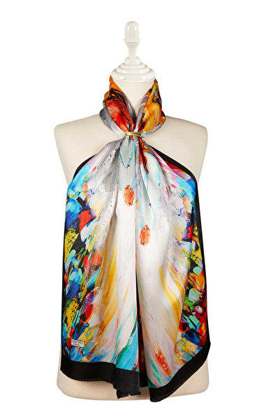 Bursa İpek Red Angel Silk Painting Scarf
