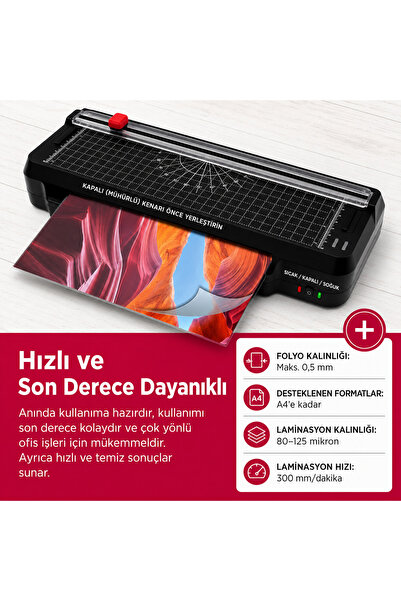 Olympia 4 ü 1 Arada A245 Combo Laminasyon Makinesi ,Giyotin Makinesi ,Köşe Kesme Aparatı,15 Adet PVC Film