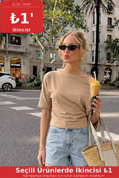 COMBİNE MİCHAİL Ženska osnovna bež majica sa otvorenim ramenima