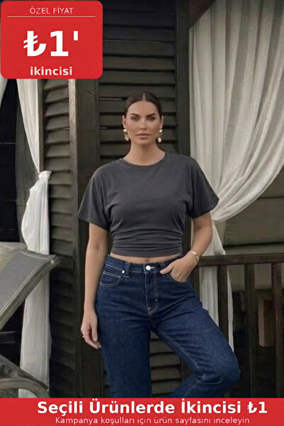 COMBİNE MİCHAİL Women's Premium Slim Fit Smoked Crop T-Shirt