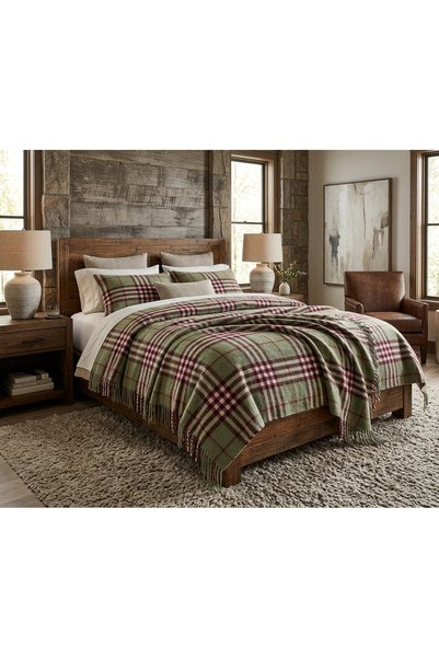 GENÇEV HOME COLLECTİONS Yeşil Yün Çift Kişilik Battaniye