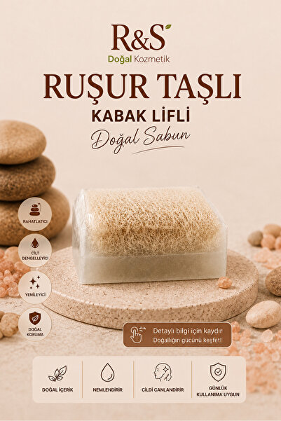 R&S Doğal Kozmetik Kabak Lifli Ruşur Taşlı Sabun - El Yapımı Peeling Etkili C...