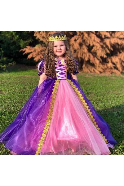 dilaydamla kids Rapunzel Costume - Rapunzel Costume with Crown - Rapunzel Costume with Crown and Cape - Tarlatan