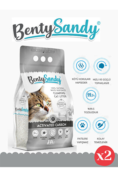 BentySandy Aktif Karbonlu Topaklanan Ince Taneli Kedi Kumu 10lx2