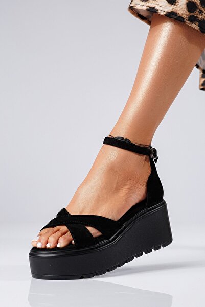 Zaira Sandale cu platforma dama negre din piele ecologica intoarsa Talida #25377