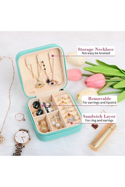 Arabest Small Travel Jewelry Case Organizer,PU Leather,3 Compartments,for Women & Girls