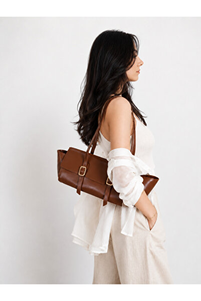 JUST WOMAN Women's Brown Day and Night Event Shoulder Soft Faux Leather Bag