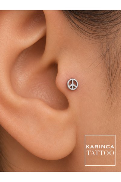Karınca Piercing Yuvarlak Barış Sembolü Gümüş Rengi Piercing