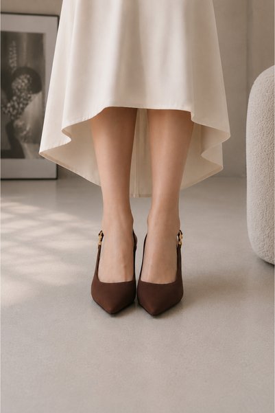 moon glow Women's Brown Pointed-Toe Heeled Shoes | Stiletto Heel | Ankle-Strap Chic Comfortable Stiletto 9 cm