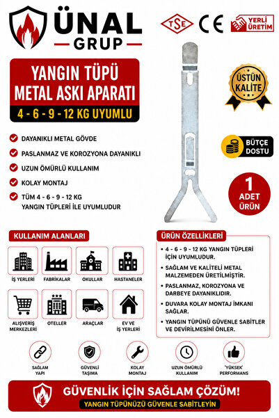 ünalgrup 4 6 9 12 kg Yangın Tüpü için Metal Askı Aparatı Ev Araç Ofis İş Yeri...