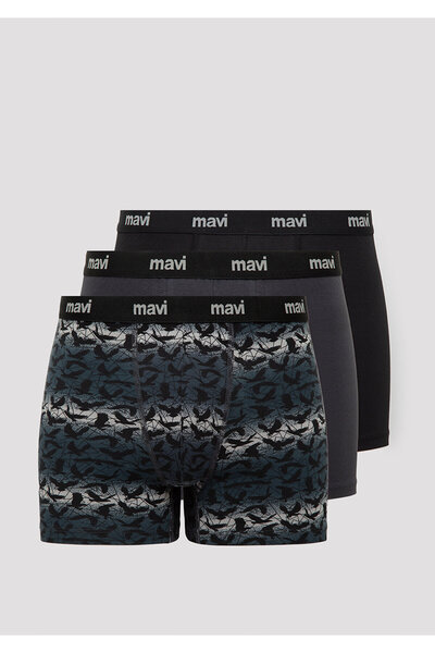 Mavi 3lü Baskılı Gri Boxer 0912350-32174