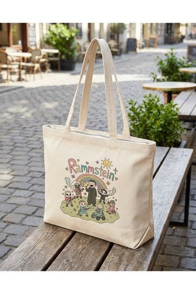 buzagi tasarım ürünleri Rammstein Zippered Lined Gusseted Canvas Bag 35 X 40 cm