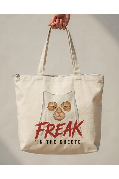 buzagi tasarım ürünleri Freak Zippered Lined Gusseted Canvas Bag 35 X 40 cm