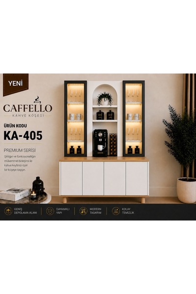 VM VERTEX MOBİLYA Caffello Kahve Köşesi Safir Meşe-Beyaz