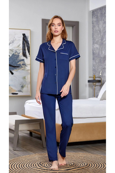 SS HOME CONCEPT Aqua 25526-K Women's Short Sleeve Buttoned Front Pajama Set