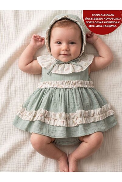 aysskids ELLİE Çiçek Yakalı Retro Bone Takımlı Bayramlık Özel Gün Kız Bebek R...