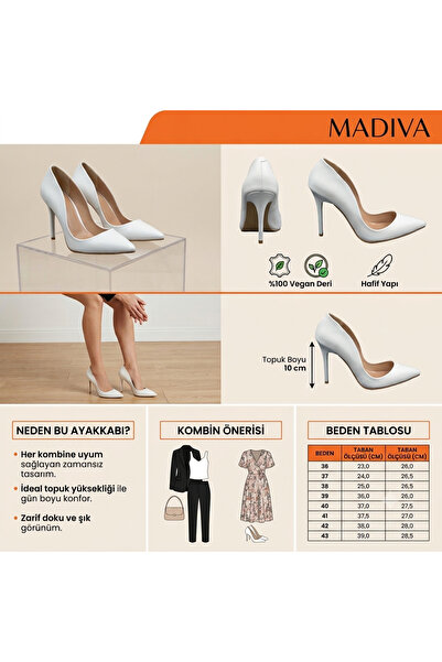 MADİVA حذاء ستيتو أبيض سادة بكعب 10 سم