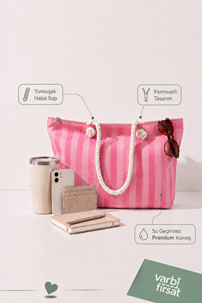 Varbifırsat Tote Plaj Çantası, Fermuarlı Büyük Boy Alışveriş ve Günlük Omuz Çantası 50x30 cm